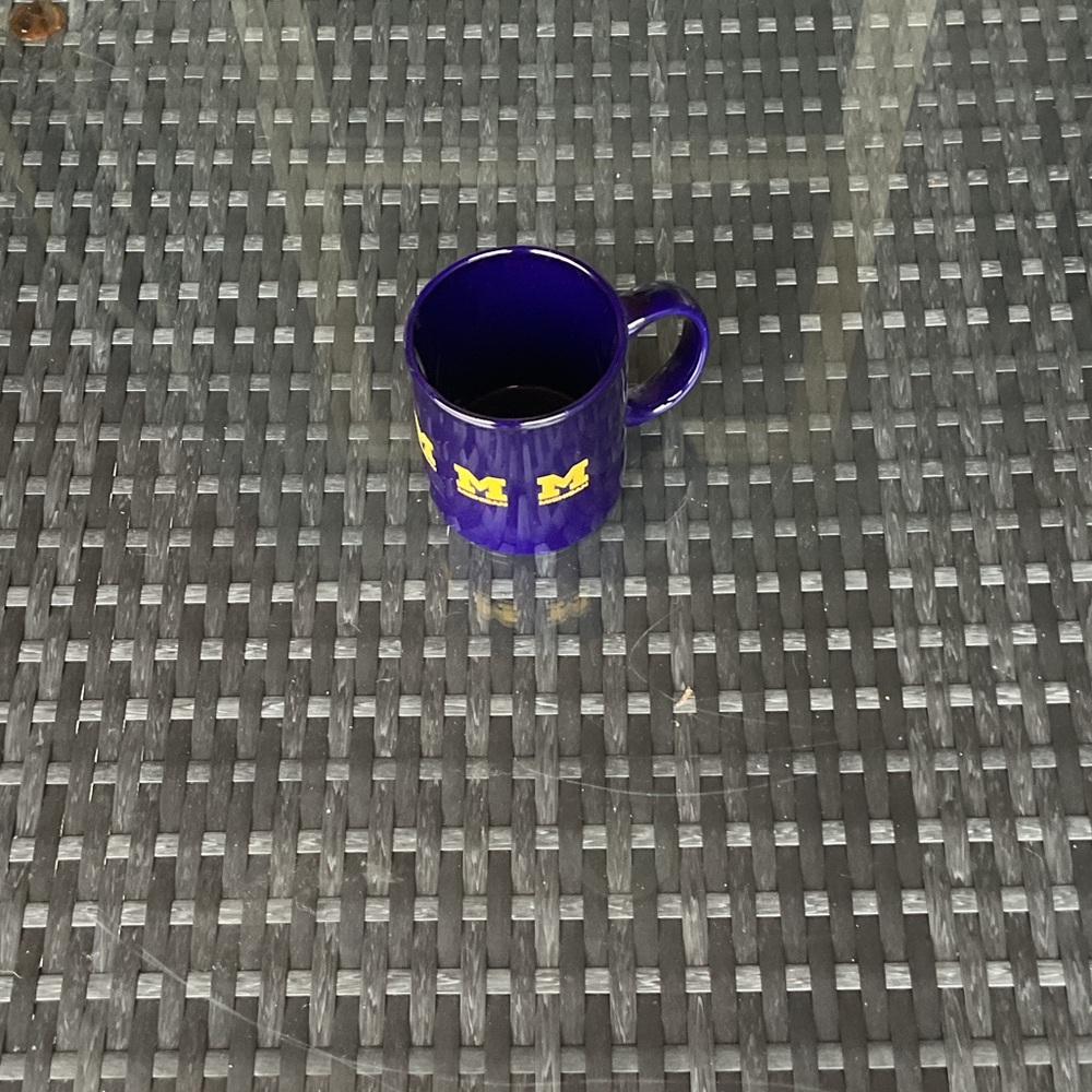 Blue Mug with Yellow Lettering university of Michigan